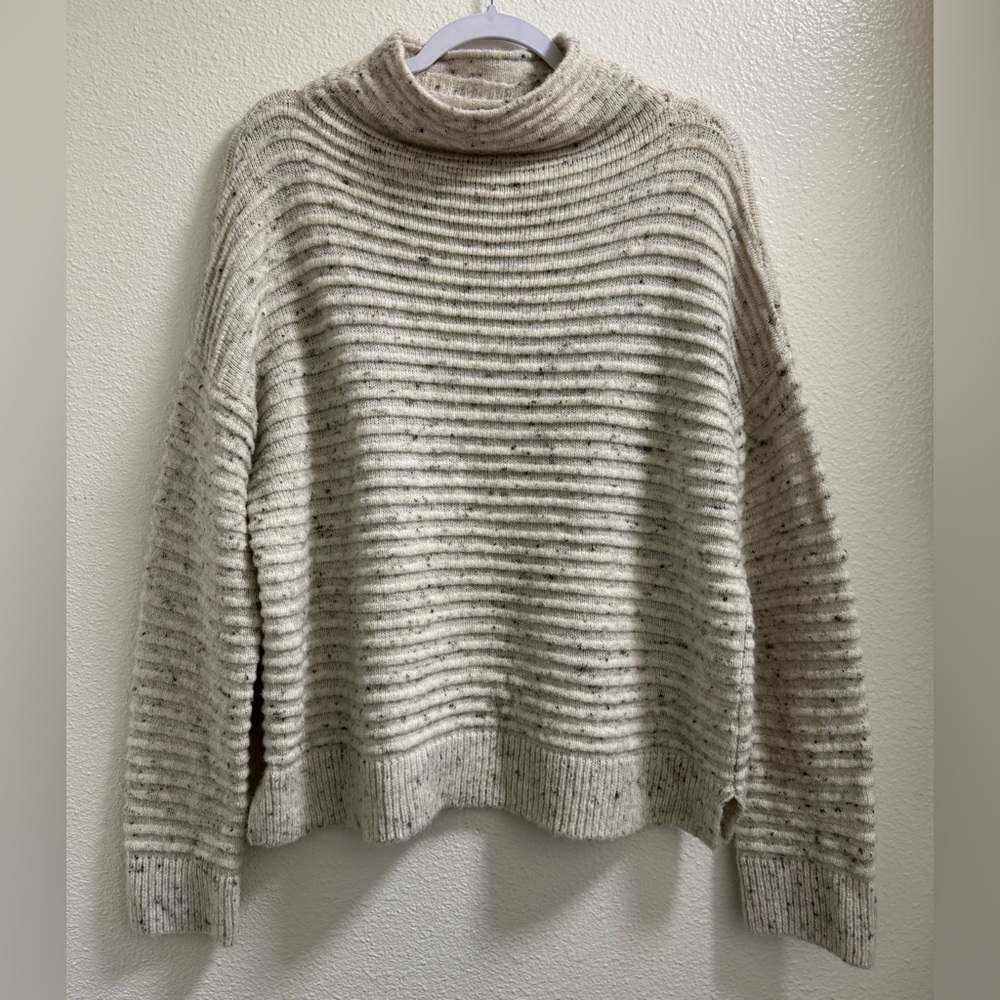 Madewell Ribbed Knit Pullover Sweater Crop Wool Mock Neck Speckled Womens Large